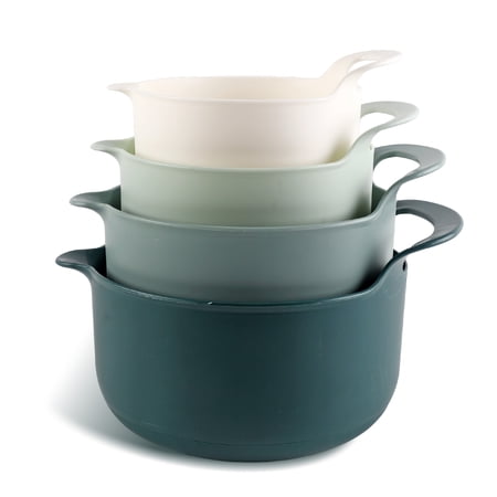 COOK WITH COLOR Mixing Bowls Set 4-pcs, Non-Slip Mixing Bowls with Pour Spouts & Handles, Green