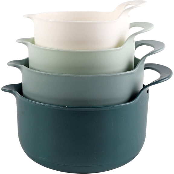 COOK WITH COLOR Mixing Bowls Set 4-pcs, Non-Slip Mixing Bowls with Pour Spouts & Handles, Green