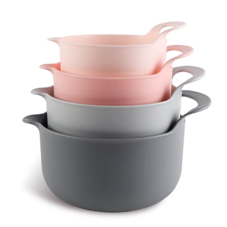 COOK WITH COLOR Mixing Bowls Set 4-pcs, Non-Slip Mixing Bowls with Pour Spouts & Handles, Pink