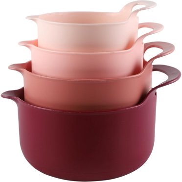 COOK WITH COLOR Plastic Mixing Bowls - 4 Piece Set With Pour Spouts & Handles | Ombre Blue | Non-Slip