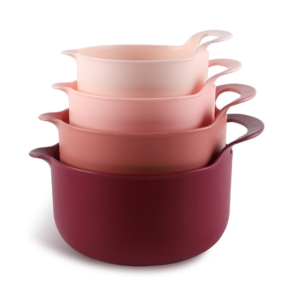 COOK WITH COLOR Mixing Bowls Set, 4-Piece Non-Slip Mixing Bowls with Pour Spouts & Handles, Rose