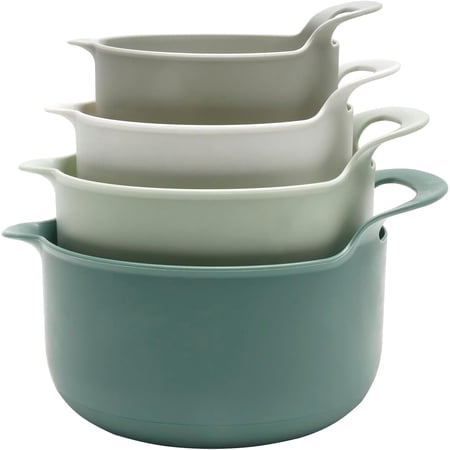 COOK WITH COLOR Mixing Bowls Set 4-pcs, Non-Slip Mixing Bowls with Pour Spouts & Handles, Sage