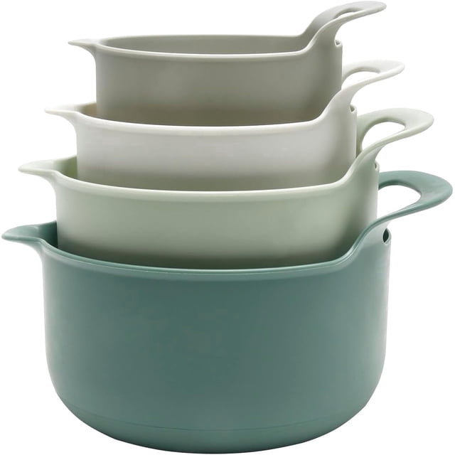 COOK WITH COLOR Mixing Bowls Set 4-pcs, Non-Slip Mixing Bowls with Pour Spouts & Handles, Sage