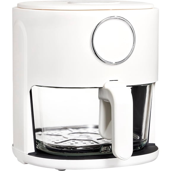 COOK WITH COLOR Air Fryer, 4Qt Glass Air Fryer, 1200W, 6 Presets, Cream