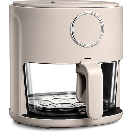 COOK WITH COLOR Air Fryer, Glass Basket, 4Qt, 1200W with 6 Presets, Sand