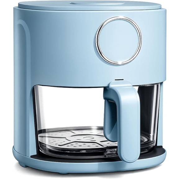 COOK WITH COLOR Air Fryer, Glass Basket, 4Qt, 1200W with 6 Presets, Slate Blue