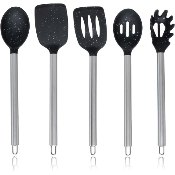 COOK WITH COLOR 5-Pc Cooking Utensils Set Kitchen Gadgets & Essentials, Speckled Black