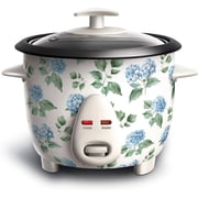 COOK WITH COLOR Rice Cooker, 6-Cup with Tempered Glass Lid, Floral Blue/Green