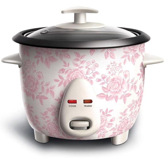COOK WITH COLOR Rice Cooker, 6-Cup with Tempered Glass Lid, Floral Pink