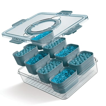 COOK WITH COLOR 8-Compartment Snackle Box Container Divided Serving Tray with Lid, Blue