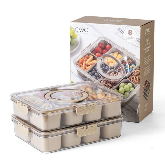 COOK WITH COLOR Snackle Box for Kids Lunch Box and Snack Container, Brown, 2-Pack