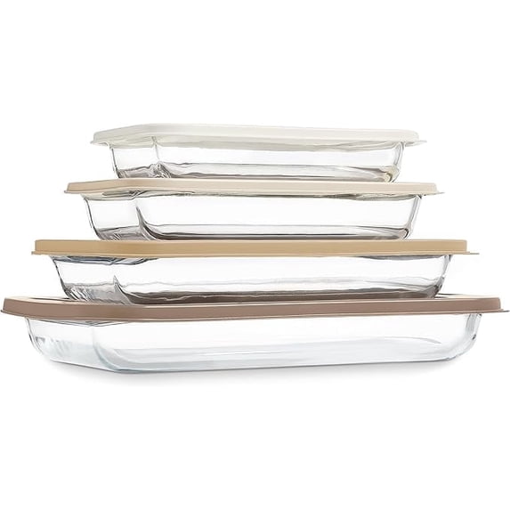 COOK WITH COLOR 8-Pc Glass Baking Dish Set with Lids, Microwave-Safe Glass Bakeware Set, Brown