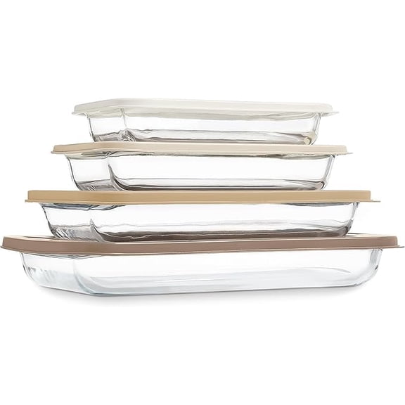 COOK WITH COLOR 8-Pc Glass Baking Dish Set with Lids, Microwave-Safe Glass Bakeware Set, Brown