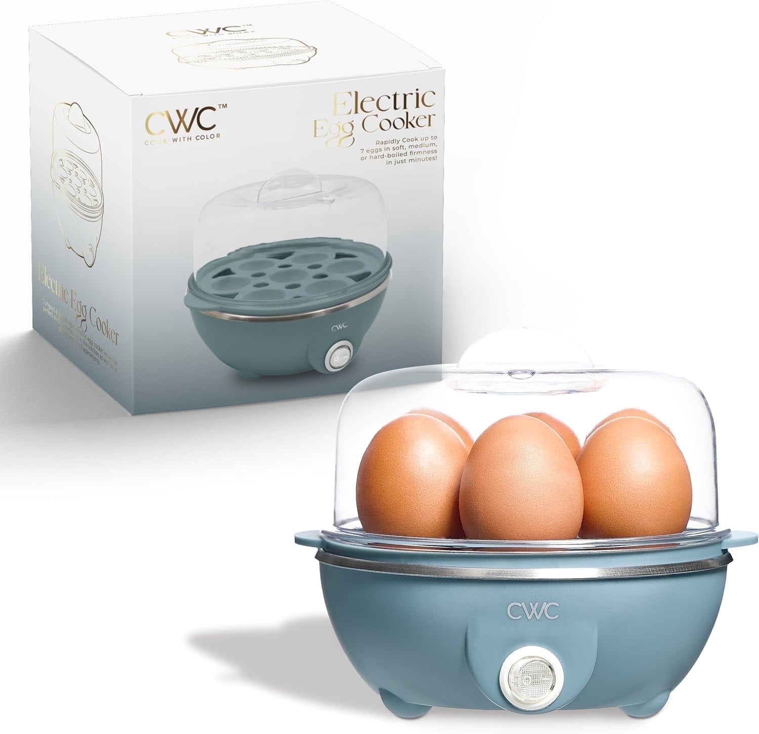 COOK WITH COLOR Electric Egg Cooker 350-Watt Egg Steamer and Omelette Maker, Blue