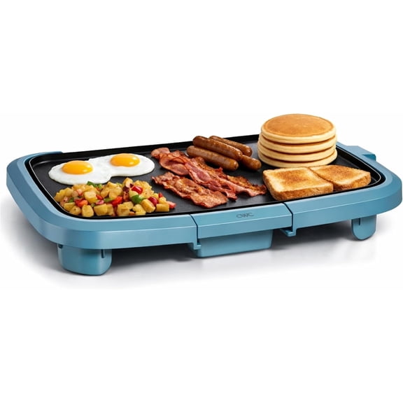 COOK WITH COLOR Electric Griddle, 1200W Nonstick 10" x 16" Cooking Surface, Slate Blue