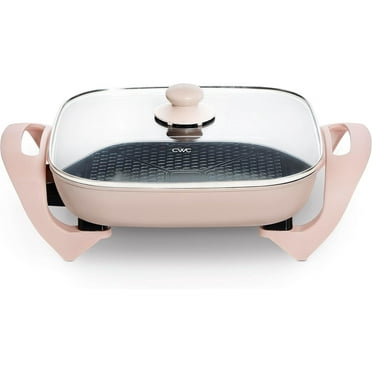COOK WITH COLOR Electric Skillet 1400-Watt Ceramic Pan with Tempered Glass Lid, Blush