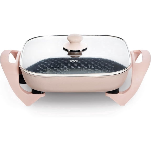 COOK WITH COLOR Electric Skillet 1400-Watt Ceramic Pan with Tempered Glass Lid, Blush