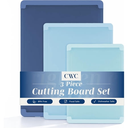 COOK WITH COLOR Cutting Boards for Kitchen, Extra Large Jumbo-Sized 3-Piece Set with Rubber Border, Blue