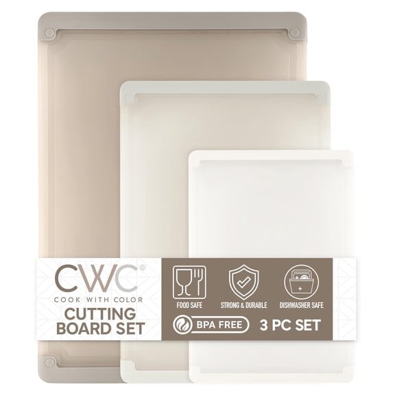 COOK WITH COLOR Extra Large Cutting Board Set, Jumbo-Sized Boards with Rubber Border for Enhanced Cooking Experience, 3-Piece, Brown