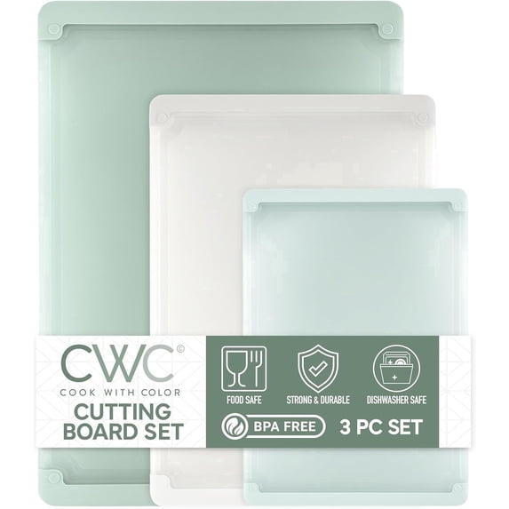 COOK WITH COLOR Cutting Boards for Kitchen, Extra Large Jumbo-Sized 3-Piece Set with Rubber Border, Mint