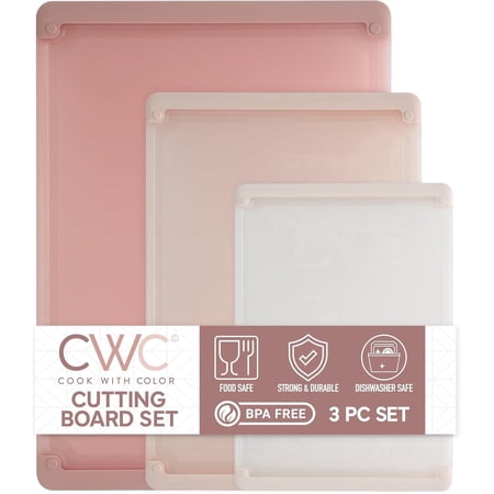 COOK WITH COLOR 3-Piece Extra Large Cutting Board Set with Rubber Borders, Pink