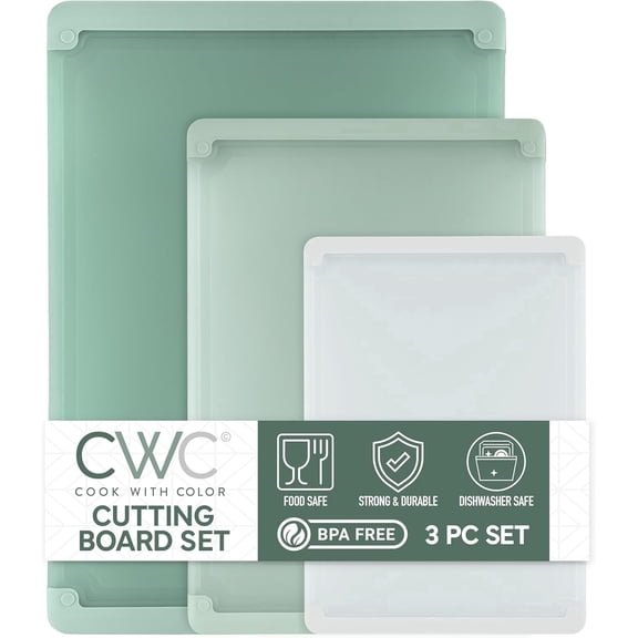 COOK WITH COLOR 3-Piece Extra Large Cutting Board Set with Rubber Borders, Sage