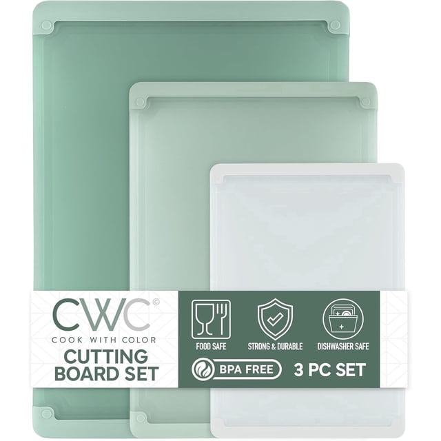 COOK WITH COLOR 3-Piece Extra Large Cutting Board Set with Rubber Borders, Sage