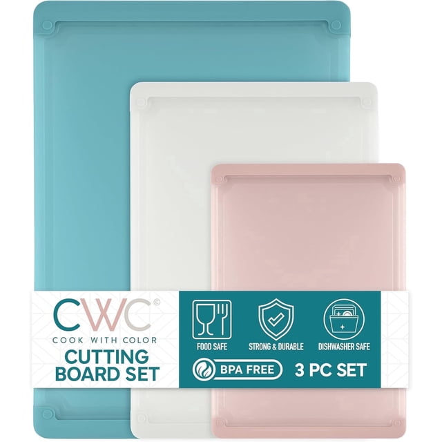 COOK WITH COLOR 3-Piece Extra Large Cutting Board Set with Rubber Borders, Teal