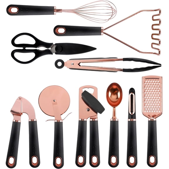 COOK WITH COLOR Kitchen Utensils Set, 10-Piece Stainless Steel Utensils with Soft Touch Handles, Copper Black