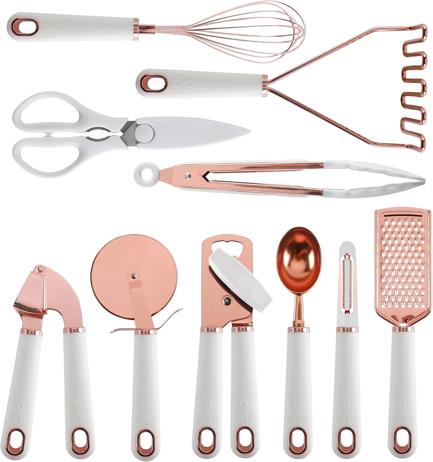 COOK WITH COLOR Kitchen Utensils Set, 10-Piece Stainless Steel Utensils with Soft Touch Handles, Copper White
