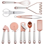 COOK WITH COLOR Kitchen Utensils Set, 10-Piece Stainless Steel Utensils with Soft Touch Handles, Copper White