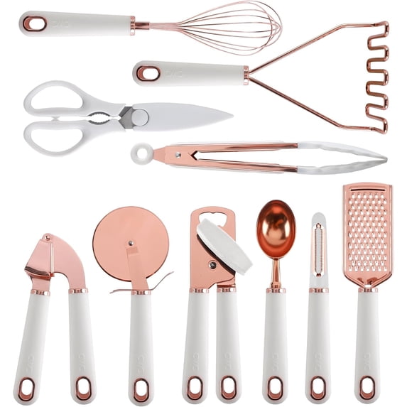 COOK WITH COLOR Kitchen Utensils Set, 10-Piece Stainless Steel Utensils with Soft Touch Handles, Copper White
