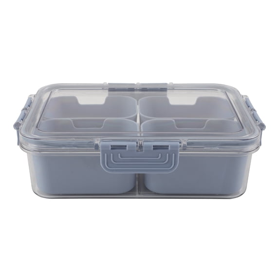 Cook with Color 4-Compartment Mini Snack Box Food Storage Carrier, Charcuterie Container, Portable and Dishwasher Safe, Blue