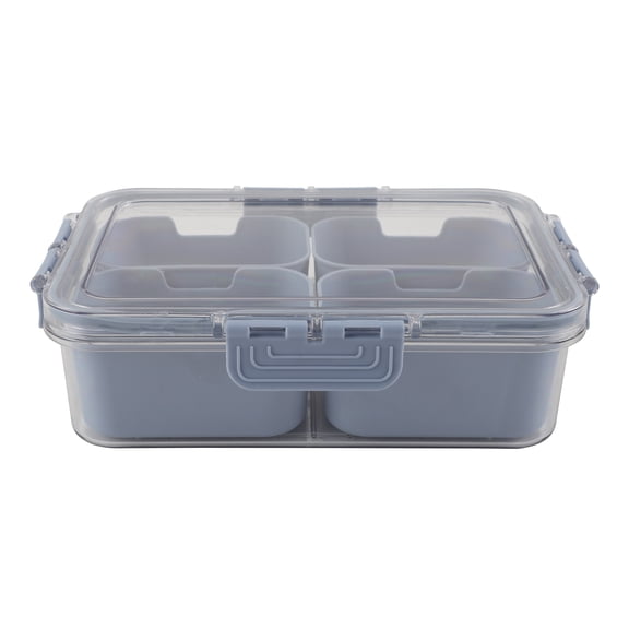 Cook with Color 4-Compartment Mini Snack Box Food Storage Carrier, Charcuterie Container, Portable and Dishwasher Safe, Blue