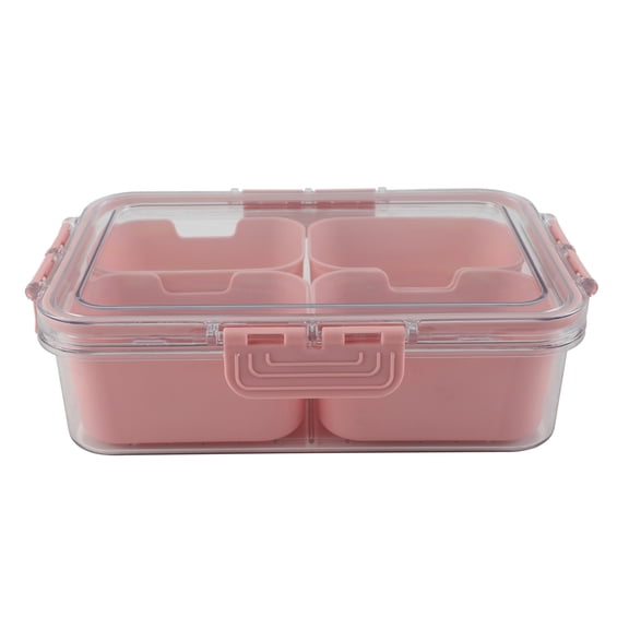 Cook with Color 4-Compartment Mini Snack Box Food Storage Carrier, Charcuterie Container, Portable and Dishwasher Safe, Pink