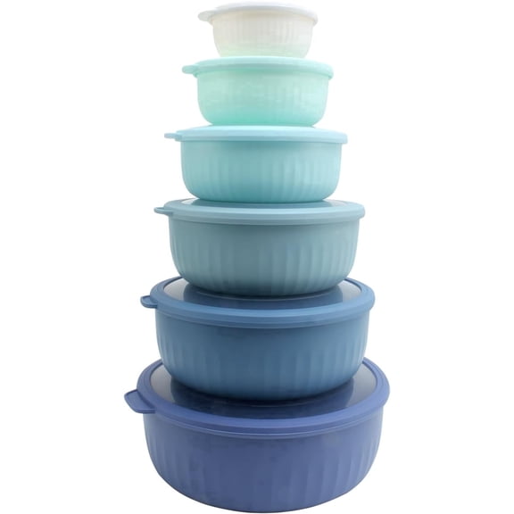 COOK WITH COLOR Meal Prep Containers Wide Mixing Bowls Food Storage Containers with Lids, Blue 12 Pcs