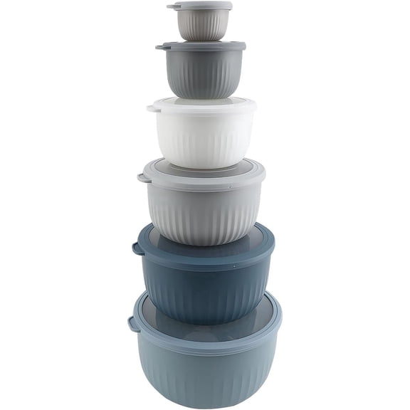 COOK WITH COLOR Meal Prep Containers Wide Mixing Bowls Food Storage Containers with Lids, Blue Deep 12 Pcs