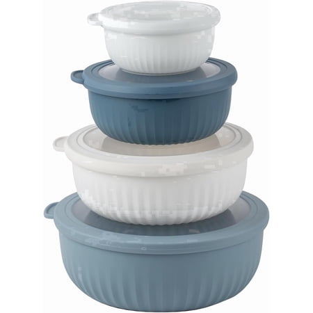 COOK WITH COLOR Meal Prep Containers Wide Mixing Bowls Food Storage Containers with Lids, Blue Gray 8 Pcs