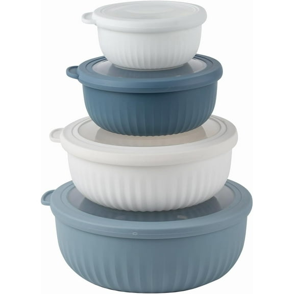 COOK WITH COLOR Meal Prep Containers Wide Mixing Bowls Food Storage Containers with Lids, Blue Gray 8 Pcs