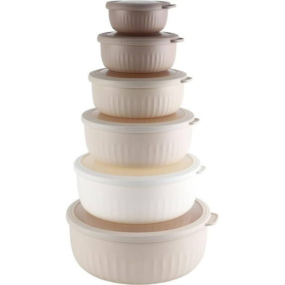 COOK WITH COLOR Meal Prep Containers Wide Mixing Bowls Food Storage Containers with Lids, Brown 12 Pcs