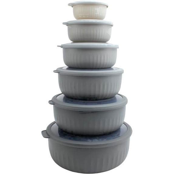 COOK WITH COLOR Meal Prep Containers Wide Mixing Bowls Food Storage Containers with Lids, Gray 12 Pcs
