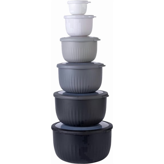 COOK WITH COLOR Meal Prep Containers Wide Mixing Bowls Food Storage Containers with Lids, Multicolor Black White Deep 12 Pcs