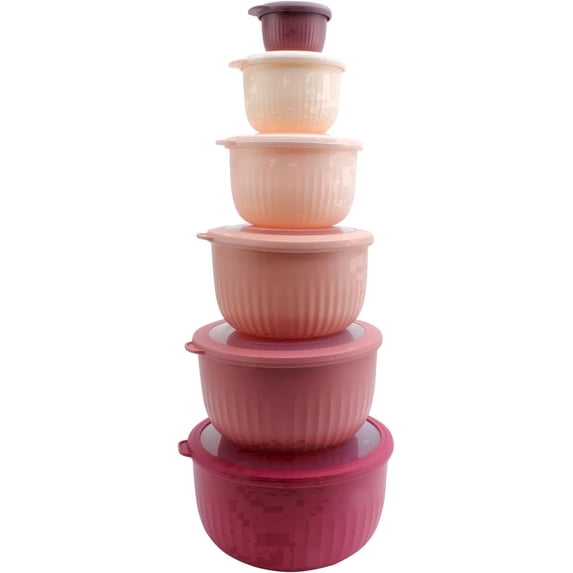COOK WITH COLOR Meal Prep Containers Wide Mixing Bowls Food Storage Containers with Lids, Rose Deep 12 Pcs