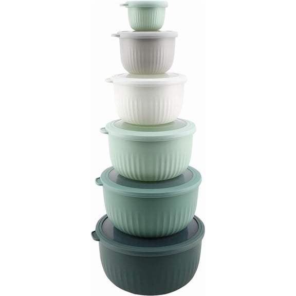 COOK WITH COLOR Meal Prep Containers Wide Mixing Bowls Food Storage Containers with Lids, Sage 12 Pcs