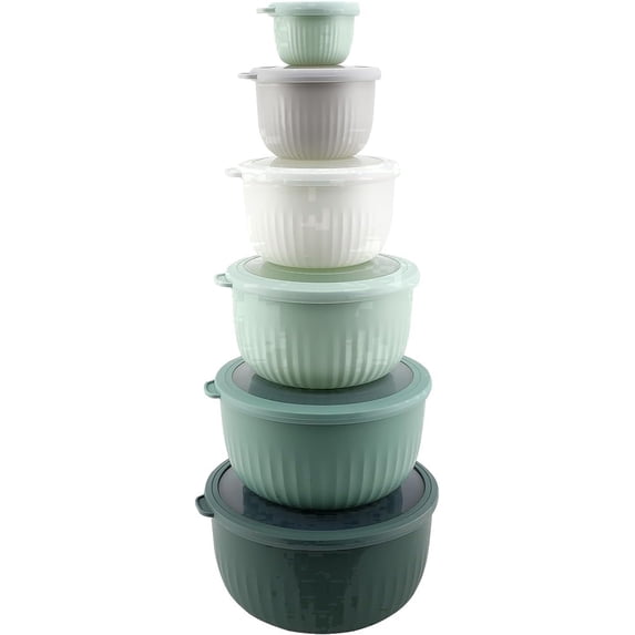COOK WITH COLOR Meal Prep Containers Wide Mixing Bowls Food Storage Containers with Lids, Sage Deep 12 Pcs