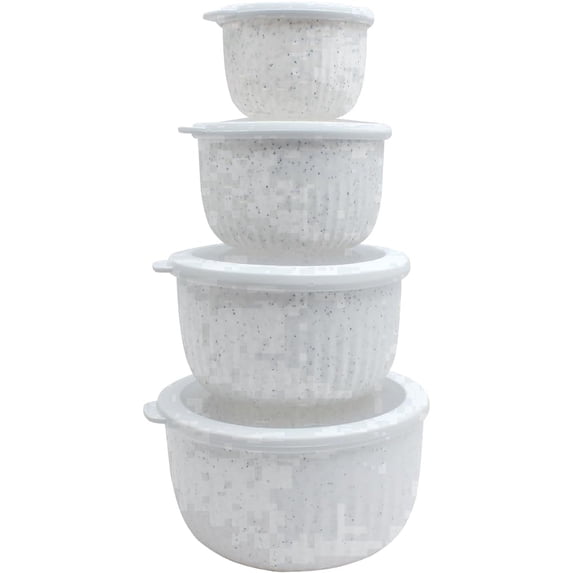 COOK WITH COLOR Meal Prep Containers Wide Mixing Bowls Food Storage Containers with Lids, Speckled White Deep 8 Pcs