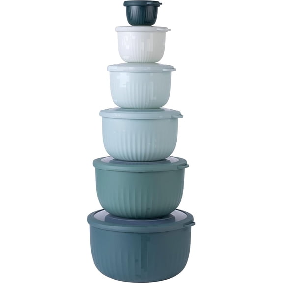 COOK WITH COLOR Meal Prep Containers Wide Mixing Bowls Food Storage Containers with Lids, Teal Deep 12 Pcs