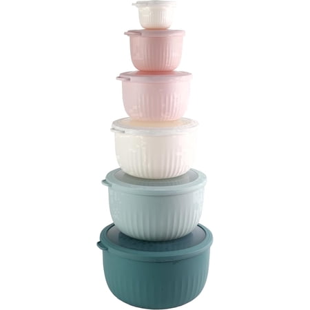 COOK WITH COLOR Mixing Bowls with Lids, 12-Piece Deep Set, Teal and Pink