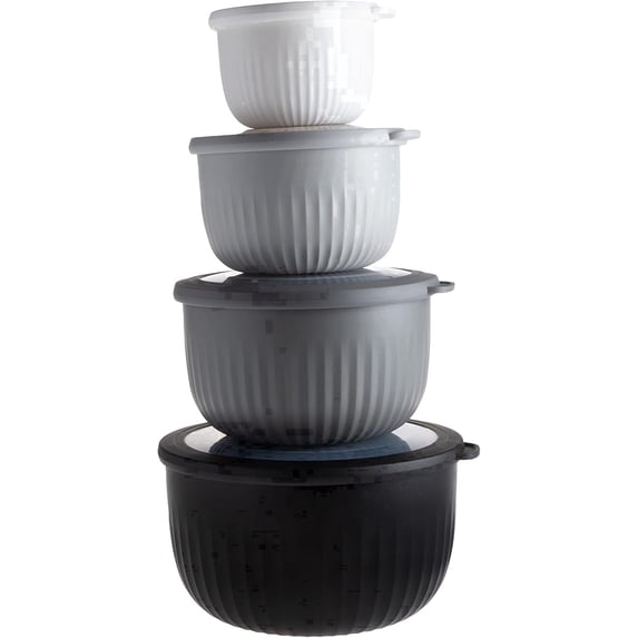 COOK WITH COLOR Meal Prep Containers, Wide Mixing Bowls Food Storage with Lids, Black Ombre Deep, 8 Pc Set