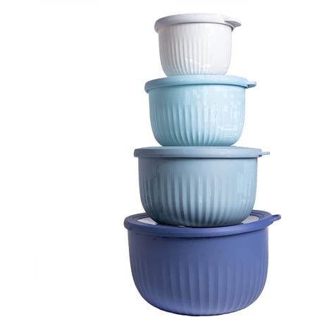 COOK WITH COLOR Meal Prep Containers, Wide Mixing Bowls Food Storage with Lids, Blue Ombre Deep, 8 Pc Set